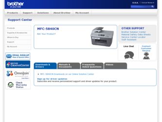 MFC 5840CN driver download page on the Brother International site