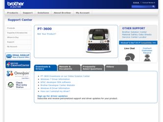 PT-3600 driver download page on the Brother International site