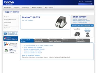 &trade; QL-570 driver download page on the Brother International site
