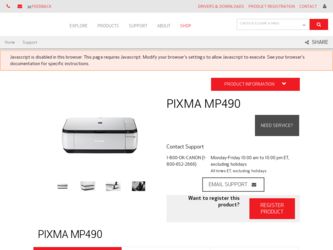PIXMA MP490 driver download page on the Canon site