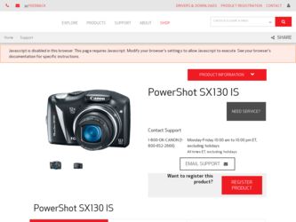 PowerShot SX130 IS driver download page on the Canon site