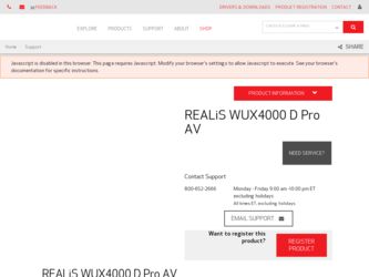 REALiS WUX4000 D Pro AV driver download page on the Canon site