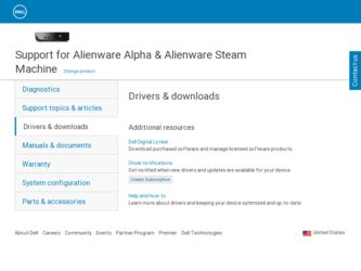 Alienware Alpha and Alienware Steam Machine driver download page on the Dell site