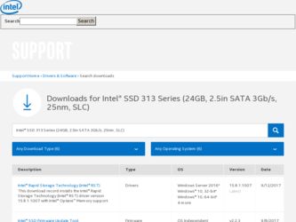 313 SSD driver download page on the Intel site