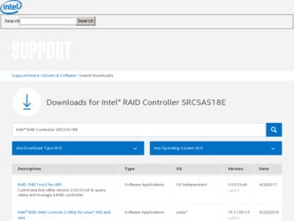 SRCSAS18E driver download page on the Intel site