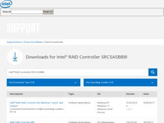 SRCSASBB8I driver download page on the Intel site
