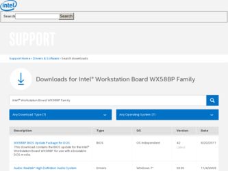 WX58BP driver download page on the Intel site