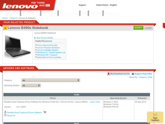 B490s driver download page on the Lenovo site