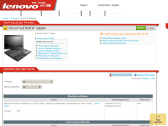 ThinkPad X201i driver download page on the Lenovo site