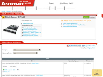 ThinkServer RD340 driver download page on the Lenovo site