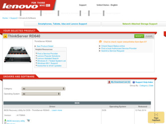 ThinkServer RD640 driver download page on the Lenovo site