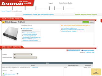 ThinkServer RS140 driver download page on the Lenovo site