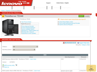 ThinkServer TD340 driver download page on the Lenovo site