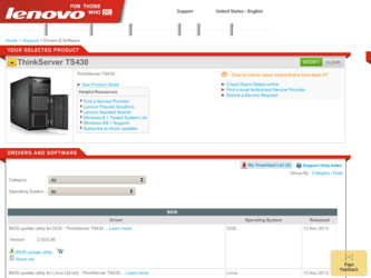 ThinkServer TS430 driver download page on the Lenovo site