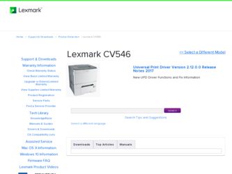 CV546 driver download page on the Lexmark site