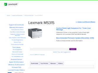 MS315 driver download page on the Lexmark site