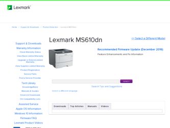 MS610 driver download page on the Lexmark site