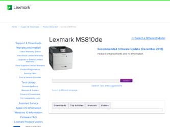 MS810de driver download page on the Lexmark site