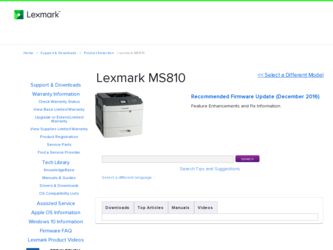 MS810n driver download page on the Lexmark site