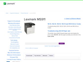 MS911 driver download page on the Lexmark site