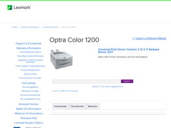 Optra Color 1200 driver download page on the Lexmark site
