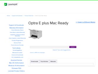 Optra E plus Mac Ready driver download page on the Lexmark site