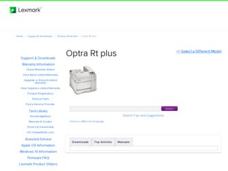 Optra Rt plus driver download page on the Lexmark site