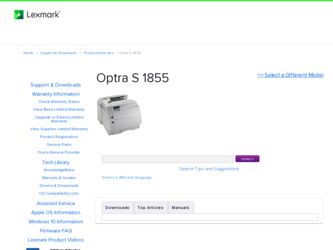 Optra S 1855 driver download page on the Lexmark site
