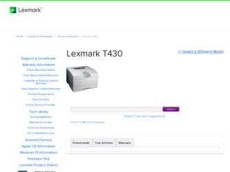 T430 driver download page on the Lexmark site