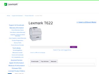 T622 driver download page on the Lexmark site