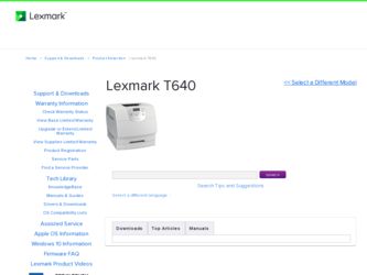 T640 driver download page on the Lexmark site