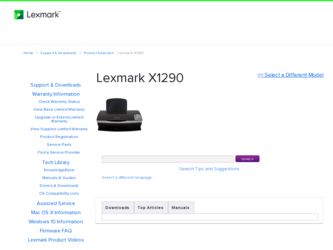 X1290 driver download page on the Lexmark site