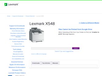 X548 driver download page on the Lexmark site