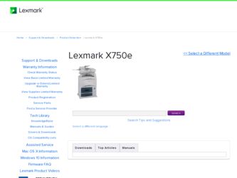 X750e driver download page on the Lexmark site