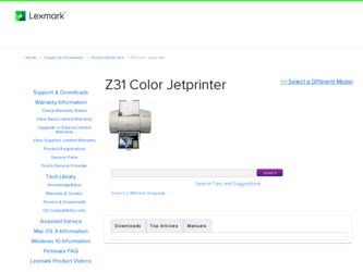 Z31 Color Jetprinter driver download page on the Lexmark site