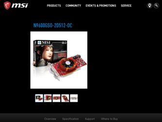 N9600GSO2D512OC driver download page on the MSI site