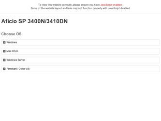 Aficio SP 3400N driver download page on the Ricoh site
