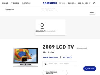 LN55B640R3F driver download page on the Samsung site