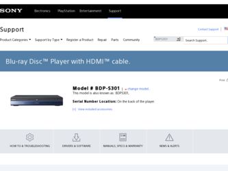 BDP S301 driver download page on the Sony site