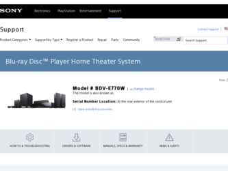 BDV-E770W driver download page on the Sony site
