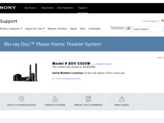 BDVE500W driver download page on the Sony site