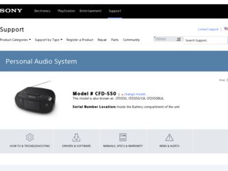 CFD-S50BLK driver download page on the Sony site