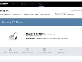 D-NF400PS driver download page on the Sony site