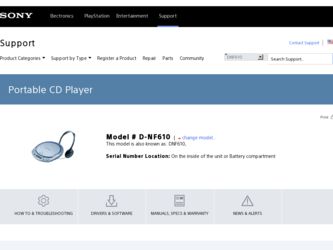 D-NF610 driver download page on the Sony site