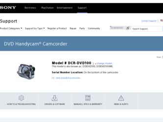DCR DVD100 driver download page on the Sony site