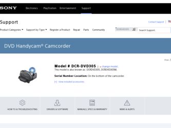 DCR DVD305 driver download page on the Sony site