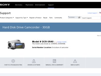 DCR-SR40 driver download page on the Sony site