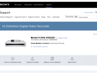 DHG-HDD250 driver download page on the Sony site