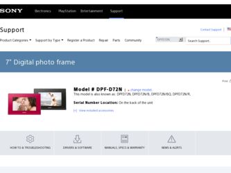 DPF D72N driver download page on the Sony site