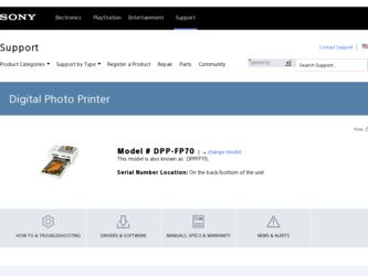 DPP FP70 driver download page on the Sony site